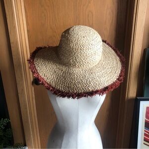 Who What Wear straw hat one size woven with raw fringe edge contrast trim